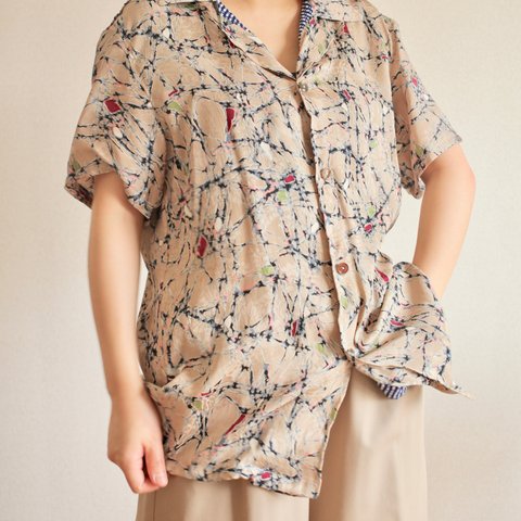 FINAL SALE !!!Men's 渋シルクKimonoのアロハシャツ(no.459)