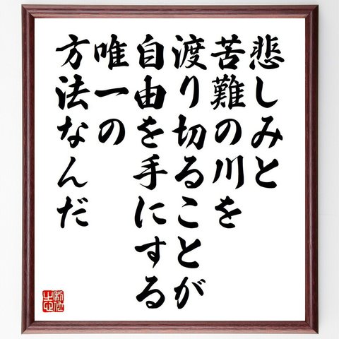 ジム・キャリーの名言とされる「悲しみと苦難の川を渡り切ることが、自由を手にする唯一の方法なんだ」額付き書道色紙／受注後直筆（V6285）