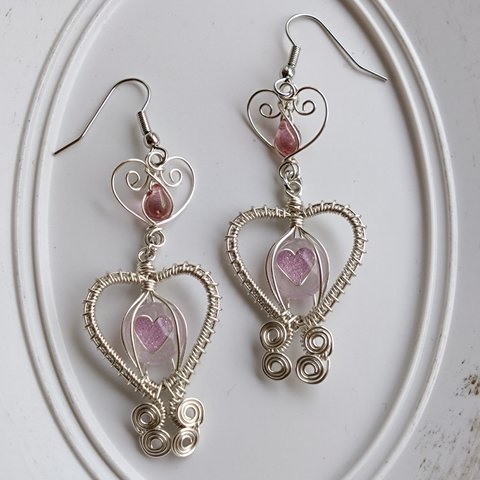 『︎‪Heart×2♥ᵕ̈*』pink🩷〜イヤリング、ピアス〜