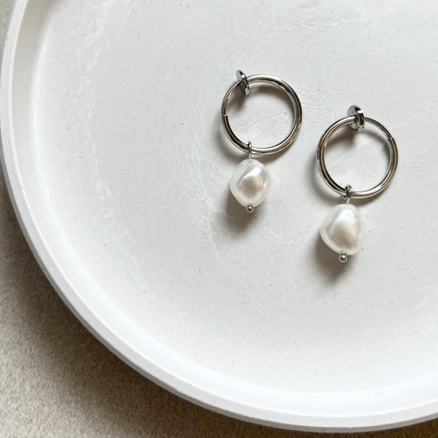 freshwater pearl hoop earring(silver)