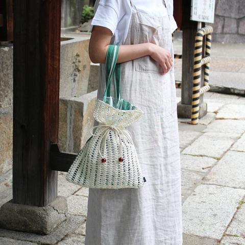 レトロなPVC巾着バッグーDrawstring bag　GREENー