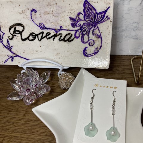 シンプルお花シルバーピアス スカイブルー系