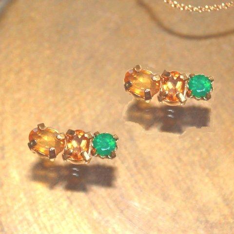 k18gp- golden - Citrine & Yellow Sapphire & Emerald Earrings