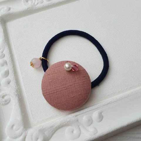 伝統工芸　塩沢紬のヘアゴム　ピンク