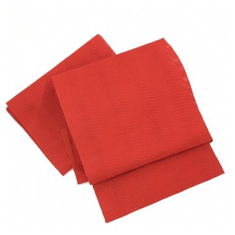  美品　夏帯　正絹　二部式　名古屋帯　色無地　赤　作り帯　時短簡単　