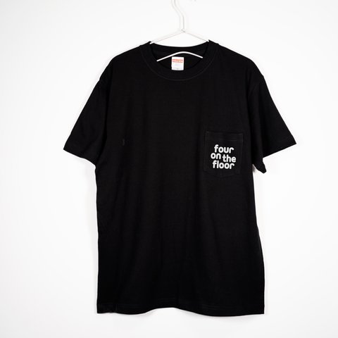 ４つ打ちクラブミュージックの音楽系ポケットＴシャツ 【ブラック】薄すぎず厚すぎない生地 クルーネック