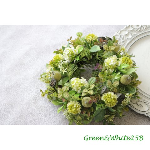 送料込＊Green&WhiteWreath25