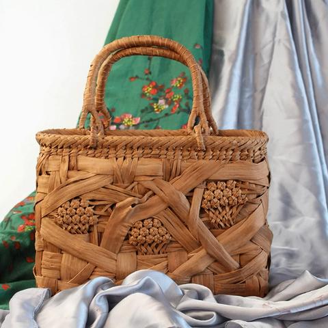 ブドウのつる編みのハンドバッグ、レトロ、ハンドバッグ