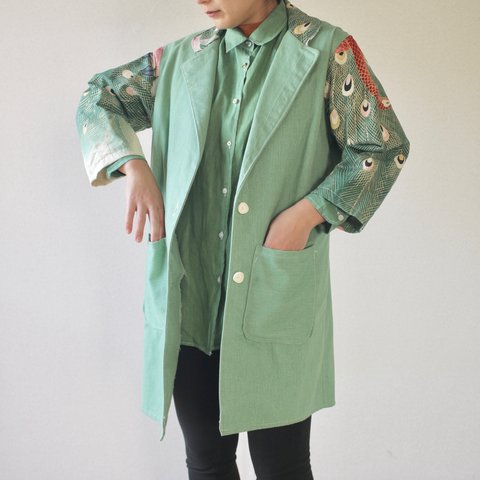 孔雀のKimono Green coat