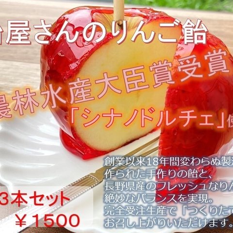 農林水産大臣賞受賞！長野直送シナノドルチェのりんご飴🍎3本セット