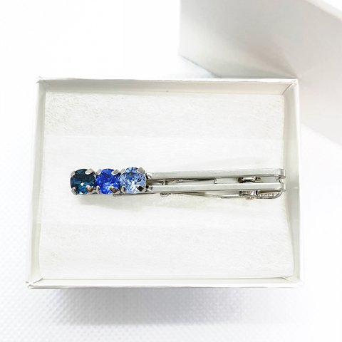 SWAROVSKI ネクタイピン ブルー系💙グラデーション スワロフスキー