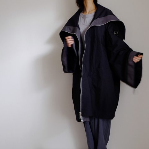 ジップセーラー カデットコート/ コットンダンプ タイプライター 【 ネイビー 】 / zip sailor collar cadet coat / cotton down proof