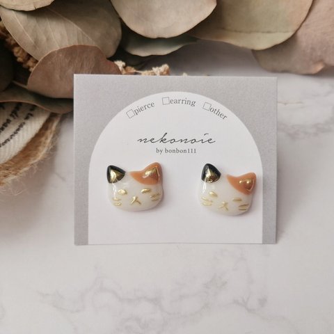 nekonokao  piece/earring 　三毛猫