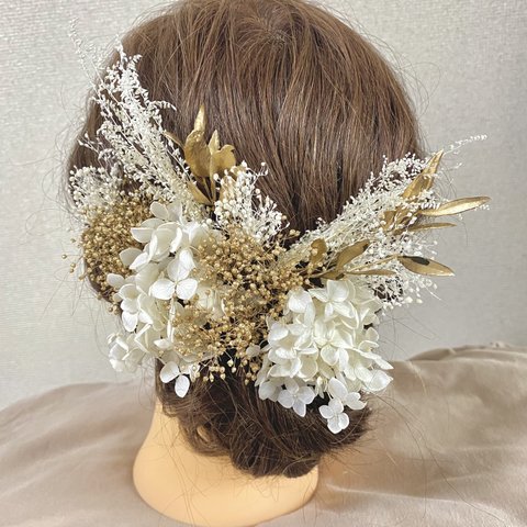 結婚式 成人式 卒業式 ドライフラワー髪飾り ヘッドパーツ 振袖ヘア 袴ヘア ヘアアクセ 白 ウェディング