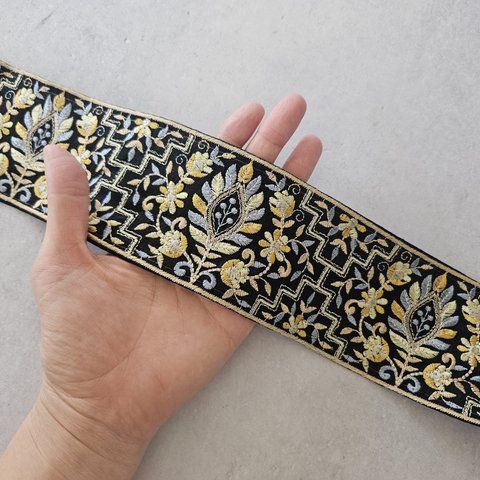 〖50cm〗インド刺繍リボン  <商品No.580 ブラック>