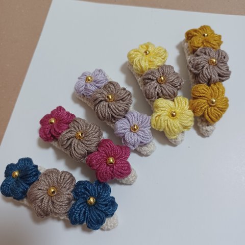 ぷっくりお花のパッチンピン かぎ針編み