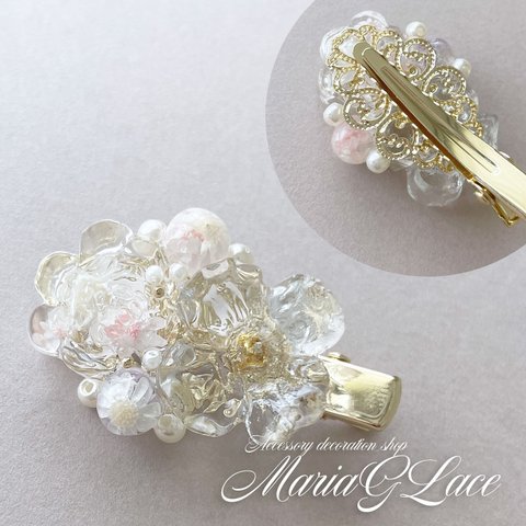 ★ mariaglace★clear flower bouqueミニヘアクリップ レジン パール付き かわいい キャンディー