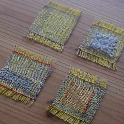 手織り　4枚セット　テキスタイルアート　Textile art