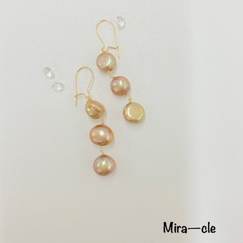 14kgf★天然石【染め淡水パール】ピアス ～Mira-cle～