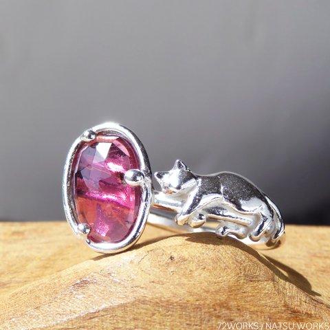 トルマリンと猫 リング / Pink Tourmaline & Cat Ring