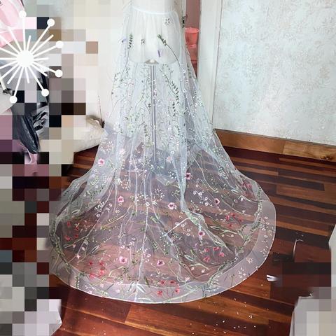 花柄刺繍が美しく　チュールスカート　オーバードレス トレーンのみ 花嫁/ウェディングドレス