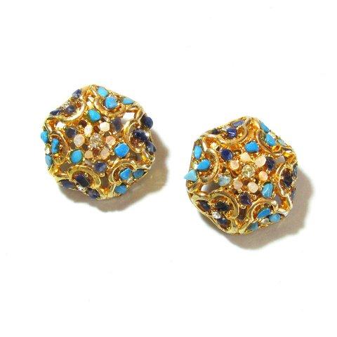 80s Vintage Mosaic Natural Stone Flower Design Earrings