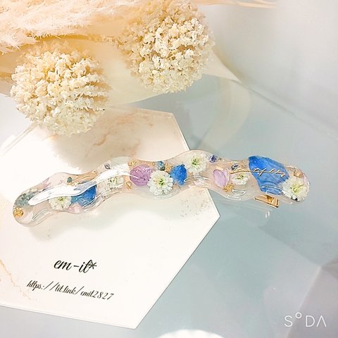 【 再販 】レジン うる艶 花びらたっぷり緩カーブヘアクリップ(typeC)  