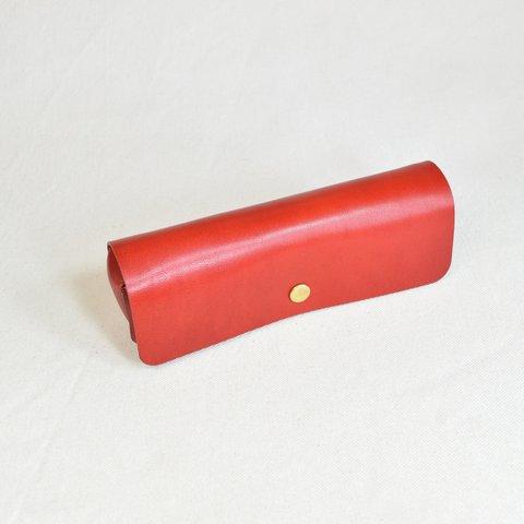 赤の栃木レザーのボックス型のペンケース　PC88