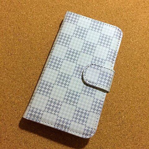 【全5色】千鳥格子×市松模様 手帳型ケース  和みクリーム  No.4 iPhone Android スマホ ほぼ 全機種対応