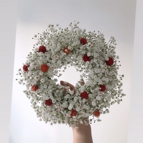 flower wreath  " strawberry "  苺のリース かすみ草 ドライフラワー リース