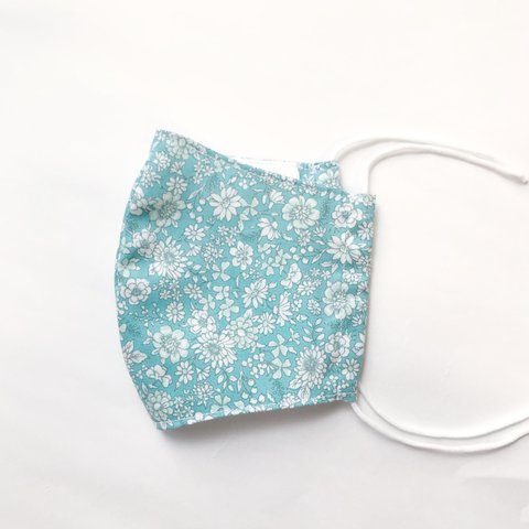 girly flower  mask 〈mint〉【おしゃれ　大人 立体 マスク　マスクカバー　フィルターポケット きれいめマスク　シンプル　花柄　布マスク　可愛い　ミントグリーン　】