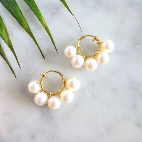 big pearl bubble earrings / pierced earrings フープピアス