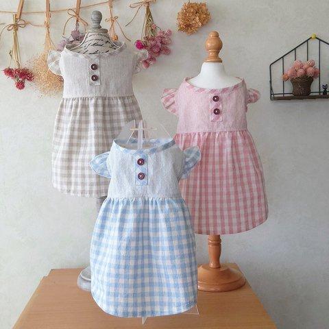 夏服　ナチュラルワンピース　前開き　　肩フリル   ✂️オーダー制作です。