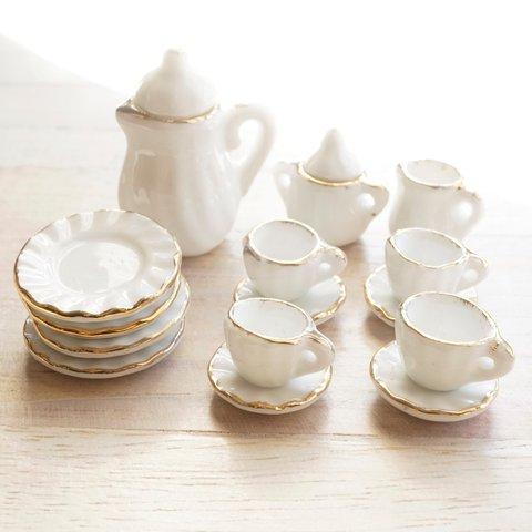 ミニチュア食器 陶器 1セット ② フード サンプル カフェ カップ お皿 ドール 白 ホワイト フード
