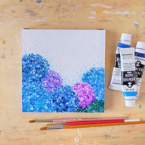 特集掲載「雨に咲く紫陽花」コルクボードの原画＊アートパネル