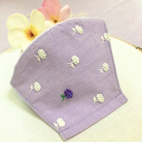 【受注製作】あじさい刺繍のマスク❤︎咲き染めコットン