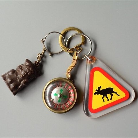 ヨーロッパから ヴィンテージキーホルダー 3個セット ドイツ フランス アメリカなどから Vintage keychain アンティーク_240313 ig3834_2