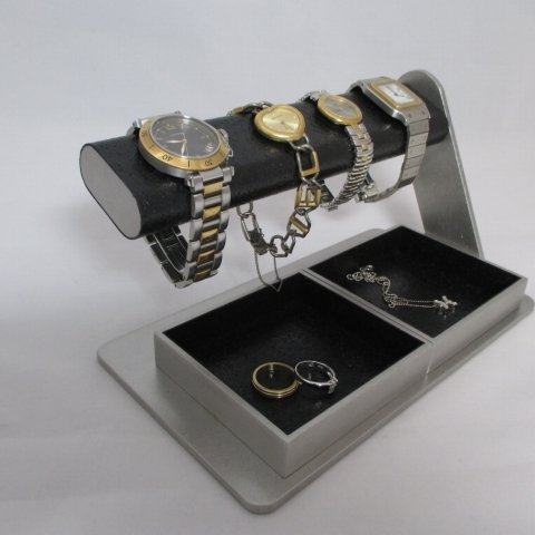 プレゼントに　蝶ナットでクリクリと回してだ円パイプの角度を変えることが出来る腕時計スタンド　ダブルでかいトレイ付き　ak-design
