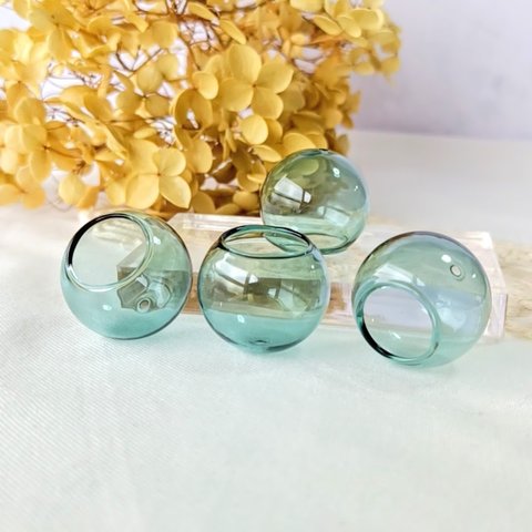 【2個】【25mm】【ダークグリーン】大ぶり　風鈴パーツ　　ガラスボール　ガラスドーム　ガラスチャーム　アクセサリーパーツ　ハンドメイド　DIY　G026-2