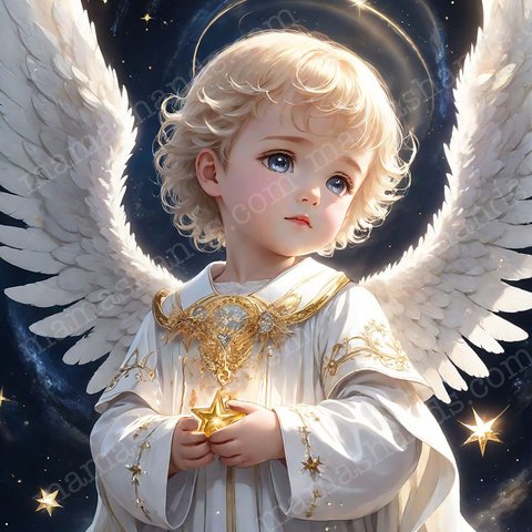 星の光を手に持つ 可愛い 子供 天使 のイラスト（デジタルコンテンツ ダウンロード販売）