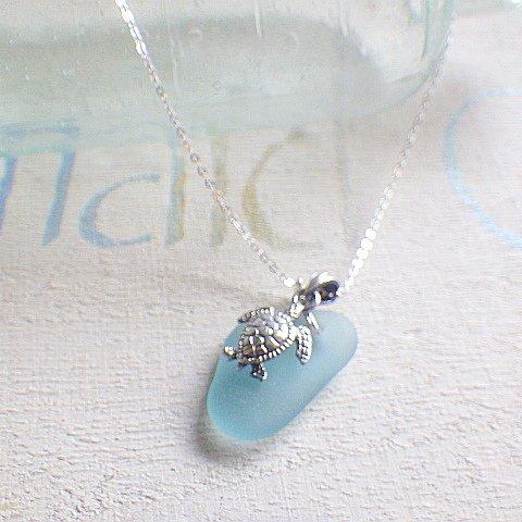 Honu&Seaglass Necklace *sv925*＜save honu>