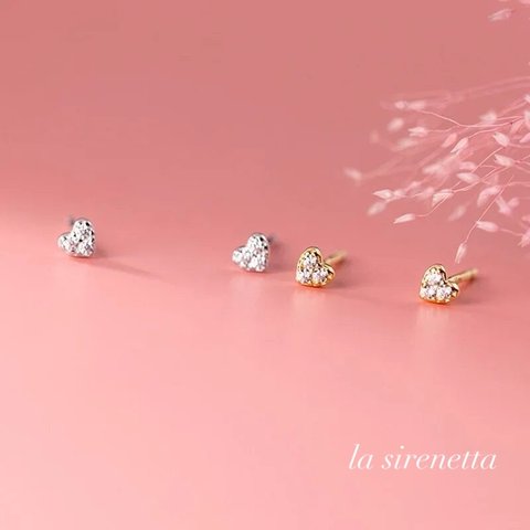 受注製作 ピアス ＊ 3mm heart pave pierce