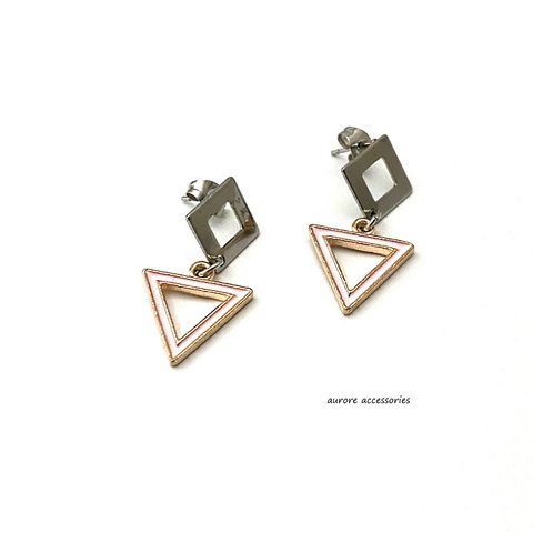 blue pierced earrings　スタッドピアス　四角　スクエア　ひし形　三角　トライアングル　シルバー　上品　ピンク