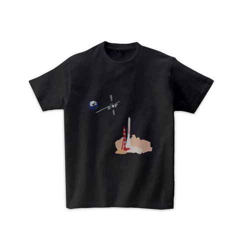 宇宙Tシャツ-探査衛星＆ロケット（黒）