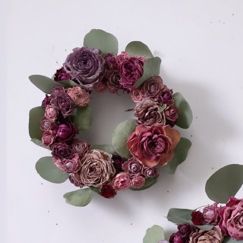 rose wreath   バラのリース ユーカリ グリーン パープル バラ 