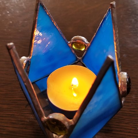 ステンドグラス製　カラフルなキャンドルホルダー(青)