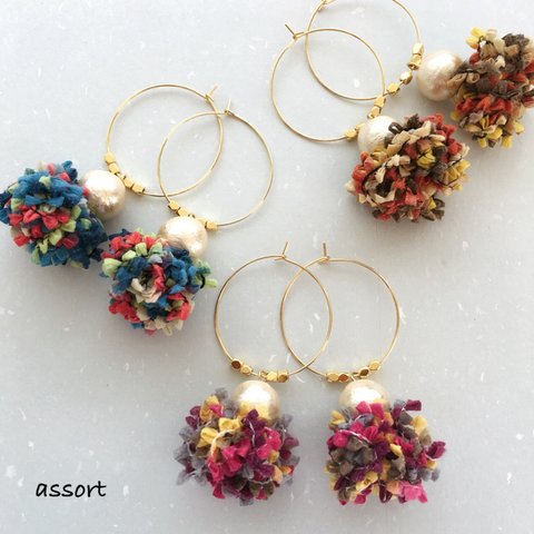 - mix yarn × cotton pearl - hoop pierce & earring