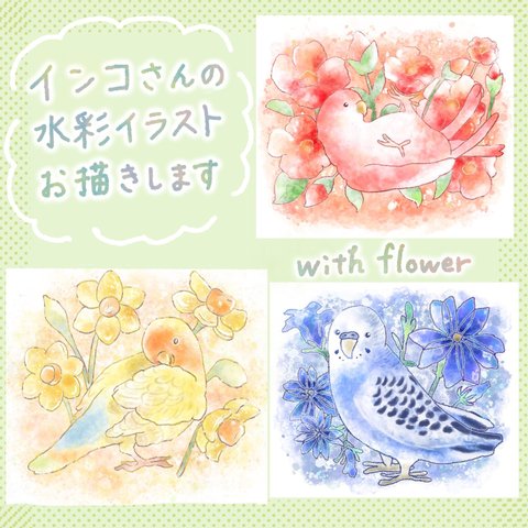 【データ販売】インコさんの水彩イラストをお描きします