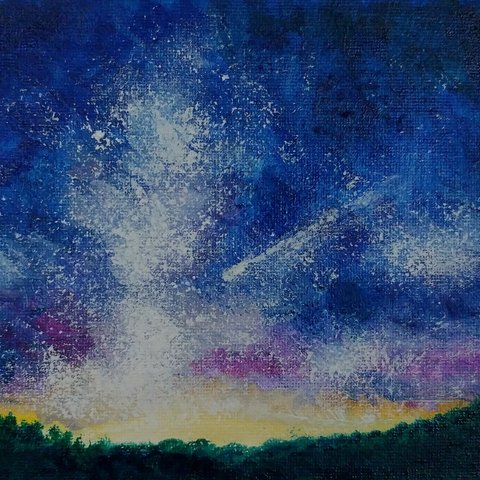 『流星』油彩【原画】　　　宇宙　夜空　銀河　風景画