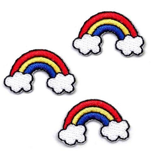 アップリケワッペン虹と雲 ミニ 3枚 UI　W-2143　レインボー クラウド　空　天気